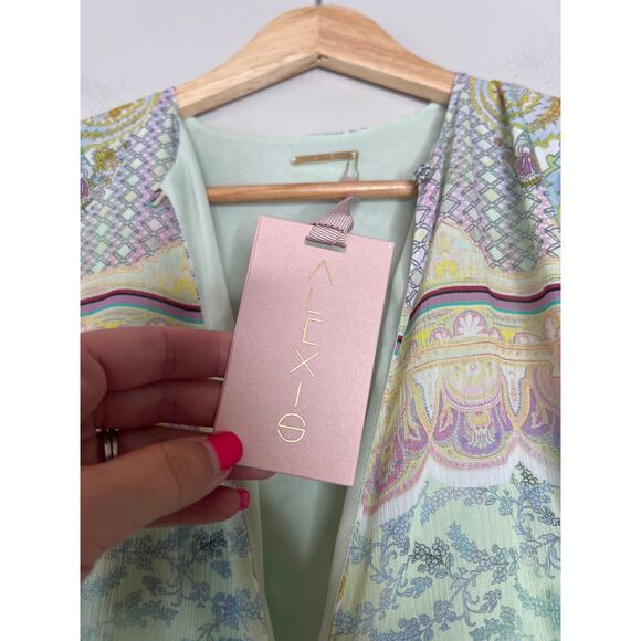 NWT Alexis Ferra Chiffon Long Sleeve Tie Waist Ruffle Crop Top Rococco Size: XS - Picture 4 of 8